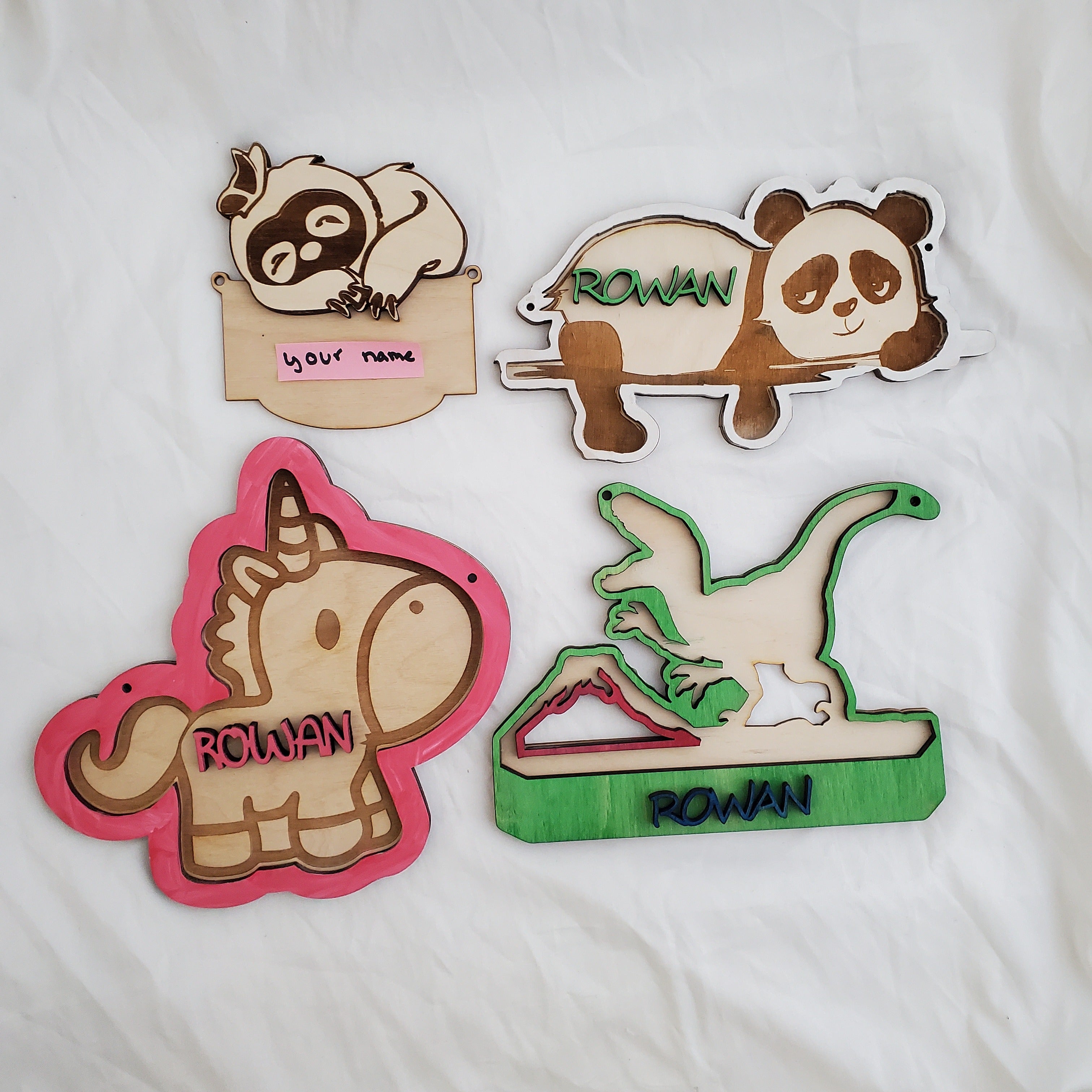 Personalized Kids’ Name Signs in Fun Shapes — Dinosaur, Panda, Unicorn, Sloth, & More