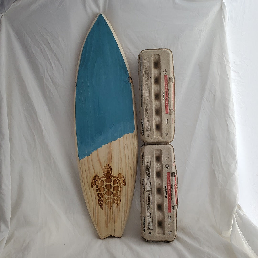 Engraved Wooden Surfboard Wall Decor – Turtle Design