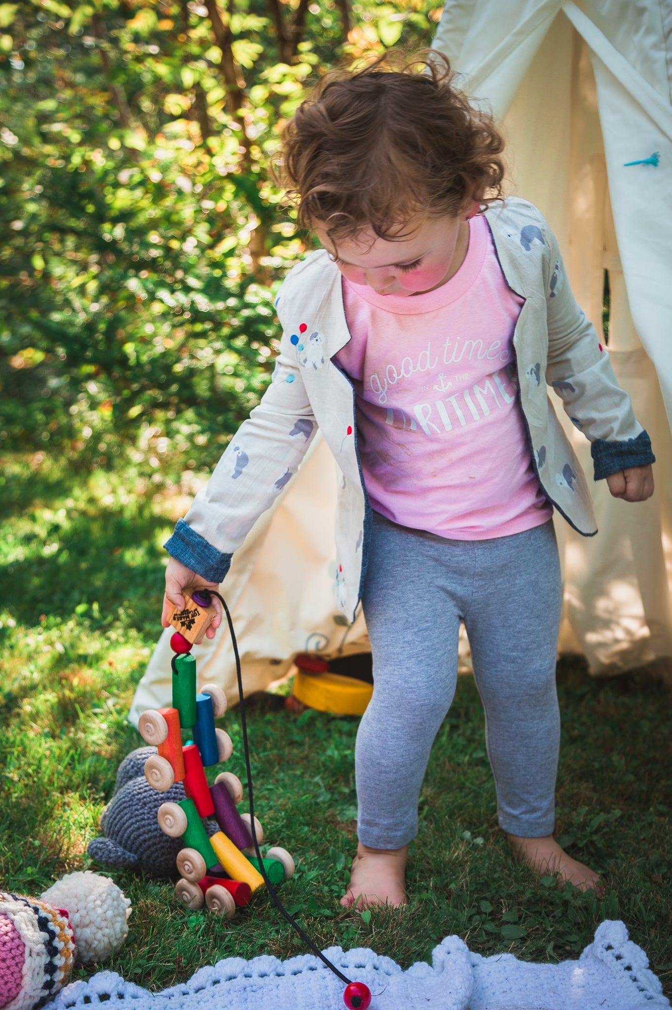 Wooden hand made pull toy