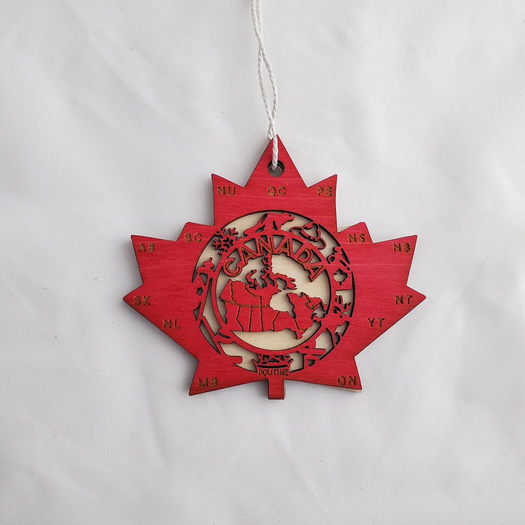 Canada Map Maple Leaf Ornament