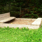 Wooden sandbox with foldable seats