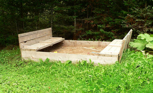Wooden sandbox with foldable seats