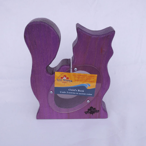 Toy Maker of Lunenburg Children's Piggy Bank Cat / Purple Wooden Piggy Bank