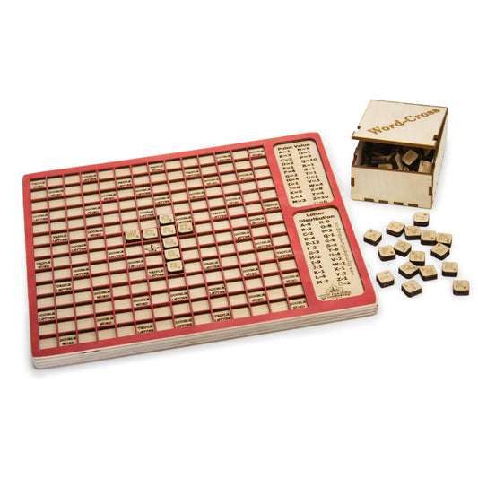 Toy Maker of Lunenburg Game Red Word-Cross Game with Letter Tiles Made from Plywood