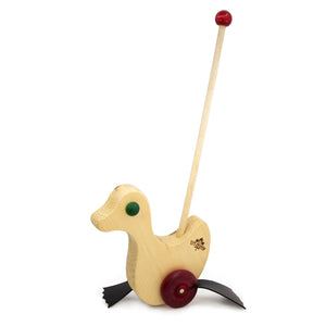 Toy Maker of Lunenburg Push Toy Natural Duck with Flapping Feet Wooden Push Toy