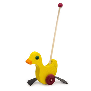 Toy Maker of Lunenburg Push Toy Yellow Duck with Flapping Feet Wooden Push Toy